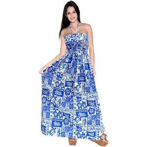 LA LEELA Women's Tube Dress Maxi Boho Flowy One Size Sky Tropical - 1 of 2