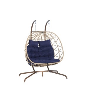 Double Egg Chair with Stand Hanging Indoor Outdoor Wicker Rattan Patio Basket Egg Swing Chair Hammock Egg Chairs - 1 of 4