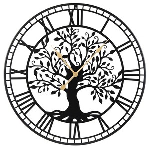 Costway Large Wall Clock, 27” Tree of Life Big Metal Clock, Non-Ticking ...