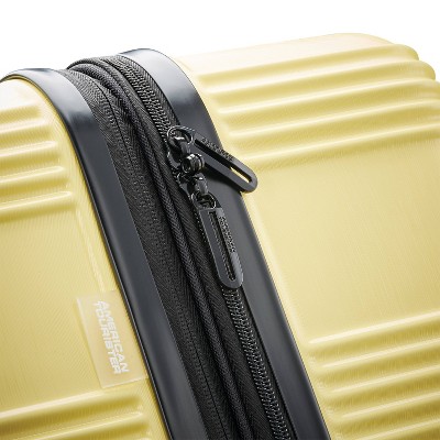 American Tourister NXT Hardside Large Checked Spinner Suitcase - Yellow: 8-Wheel Durable ABS