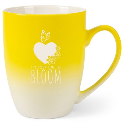 Elanze Designs It's Your Time To Bloom 12 Ounce Ceramic Laser-Etched Engraved Drinkware Mug, Yellow and White Ombre