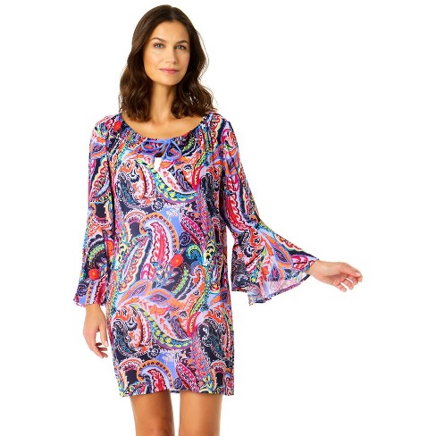 Anne Cole Women s Paisley Parade Bell Sleeve Tunic Swimsuit Cover Up Multi M