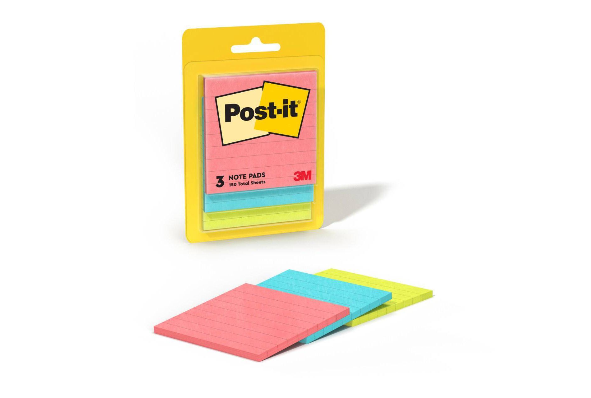 Post-it® Notes, 3 in. x 3 in., Poptimistic Collection, Lined, 3 Pads/Pack: Multicolor Sticky Notes, 50 Sheets per Pad