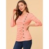 Allegra K Women's Cowl Neck Long Sleeves Buttons Decor Solid Ruched Top - 4 of 4