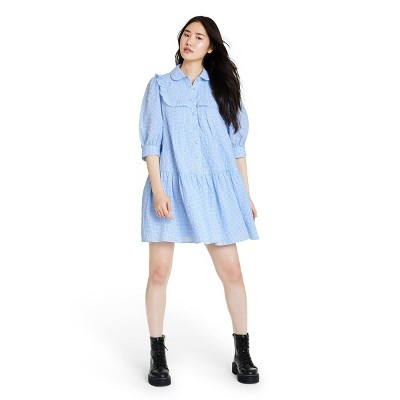 Women's Gingham 3/4  Sleeve Shirtdress - Sandy Liang x Target Blue XXS