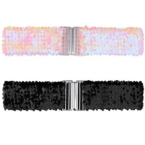 Allegra K Women's Halloween Stretchy Waist Belts Interlock Buckles Sequins Decor Wide Elastic Belts 2Pcs - 1 of 4