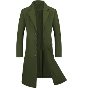 INSPIRE CHIC Men's Single Breasted Notched Lapel Winter Long Overcoat - 1 of 4