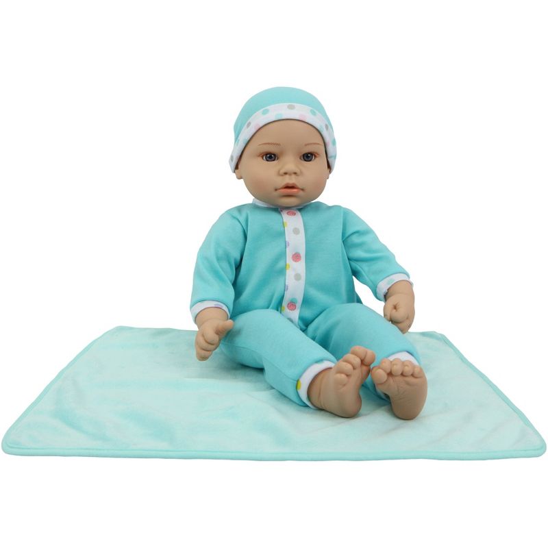 18&#34; Sweet and Happy Baby with Blanket - Blue with Polka Dot Pajamas, 1 of 6