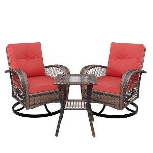 3-Piece Swivel Rocking Patio Chairs Set, Wicker Patio Bistro Set, 2 Glider Chairs & Side Table, Thickened Cushions, for Porch, Backyard, Garden - 1 of 4