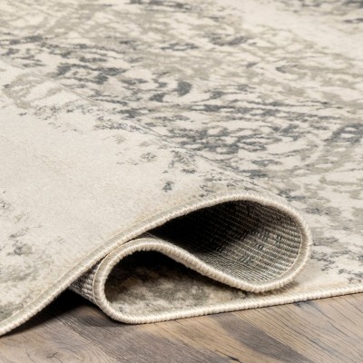 Gray Floral Synthetic Easy Care Rectangular Area Rug
