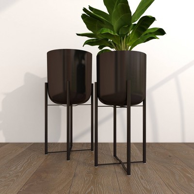 Set of 2 Black Iron Indoor/Outdoor Planters with Stands