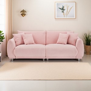 86.6" Teddy Fleece Sofa with 4 Throw Pillows & Metal Feet, Compact Design - 1 of 4