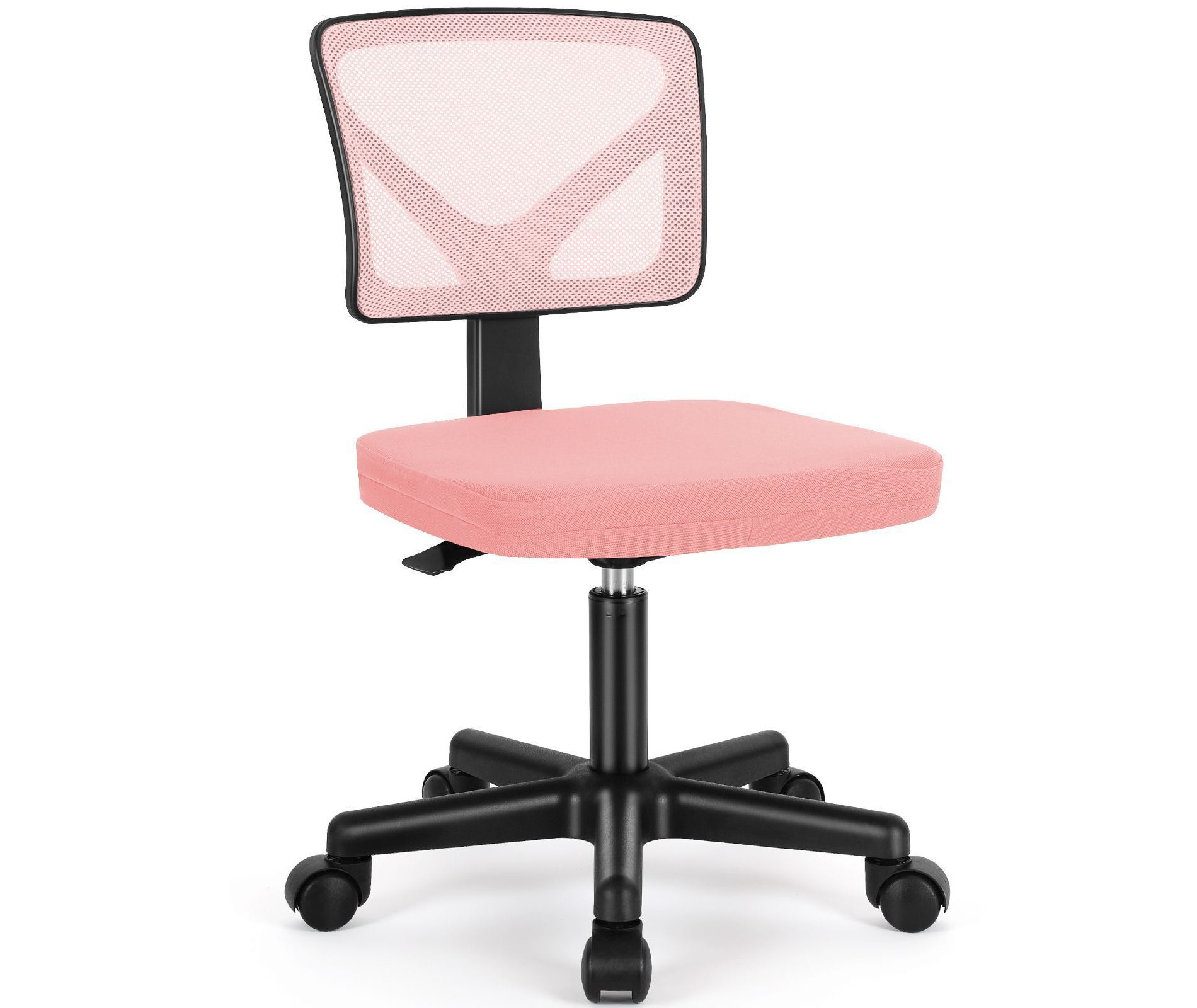 JIONJOY Armless Mesh Office Chair - Adjustable Height Rolling Desk Chair for Small Space, Dorm, Home Office | Pink