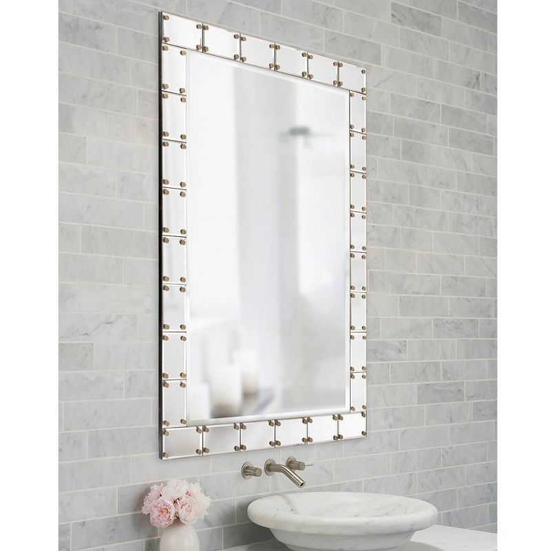 Howard Elliott Remington Glass/Wood Studded Wall Mirror, 2 of 7