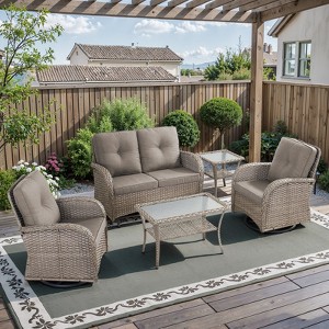 Belord Outdoor Patio Furniture Set with Glider Loveseat, Gray Wicker Deep Seating Patio Swivel Rocker Glider Chairs and Rattan Coffee Table - 1 of 4