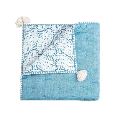 Crane Baby Quilted Baby Reversible Blanket - Caspian Chambray