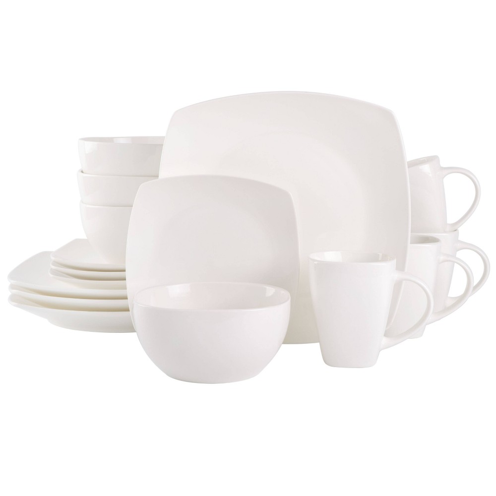 Photos - Other kitchen utensils 16pc Stoneware Soho Lounge Square Dinnerware Set White - Gibson Soho Loung