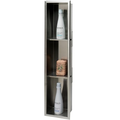 ALFI 8 x 36 Brushed Stainless Steel Vertical Triple Shelf Bath Shower Niche