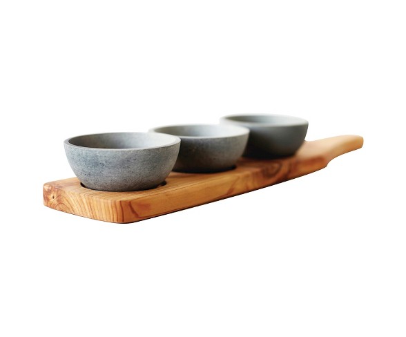 SPARQ Home Cedar Condiment Trio with Soapstone Bowls (Set of 3)