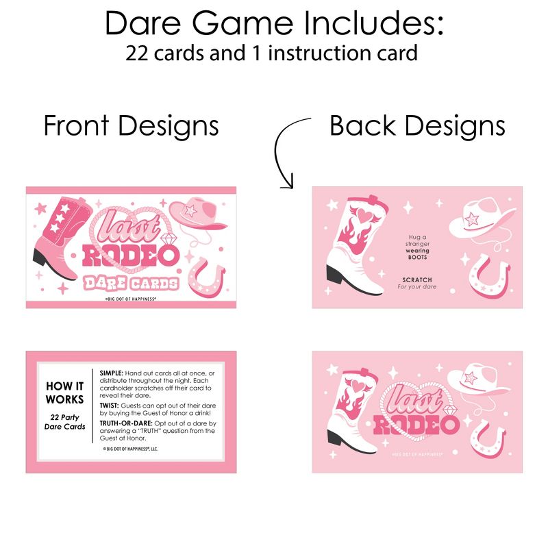 Big Dot of Happiness Last Rodeo - Pink Cowgirl Bachelorette Party Game Scratch Off Dare Cards - 22 Count, 5 of 7