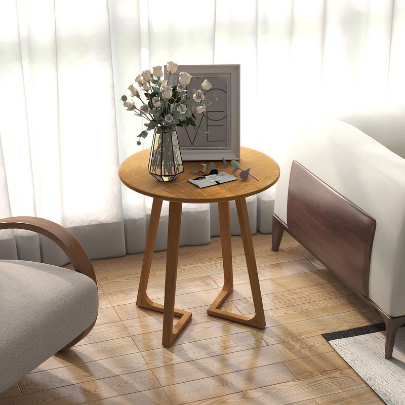 Costway 24" Round Side Table Solid Rubber Wood End Table Beside Sofa&Bed for Small Space Brown/Natural, 4 of 11