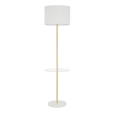 Chloe Contemporary Shelf Floor Lamp with Marble Base/Glass Shelf and Linen Shade White (Includes LED Light Bulb) - LumiSource