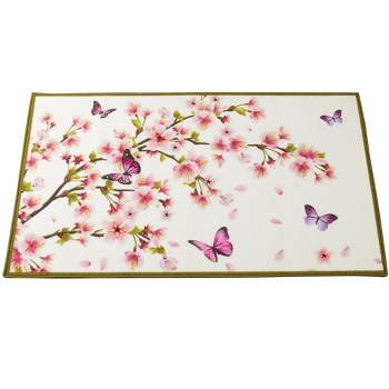 Collections Etc Butterfly Cherry Blossom Skid-Resistant Accent Rug