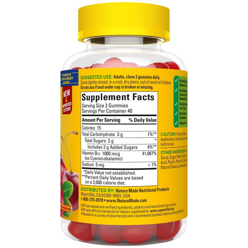 Nature Made Energy Vitamin B12 1000 mcg Gummies - Cherry &#38; Mixed Berry - 80ct, 3 of 12