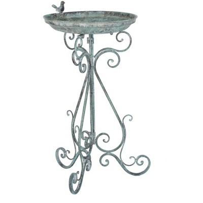 Ashlan Antique Dark Green Iron Bird Bath with Sculpted Bird