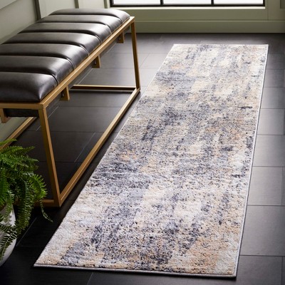 Abstract Elegance Grey & Gold Synthetic Runner Rug - 2'2" x 10'