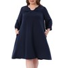 Agnes Orinda Women's Plus Size Eyelet Hollow Out Pleat Notched Neck 3/4 Sleeve Casual Midi Dress with Pockets - 2 of 4
