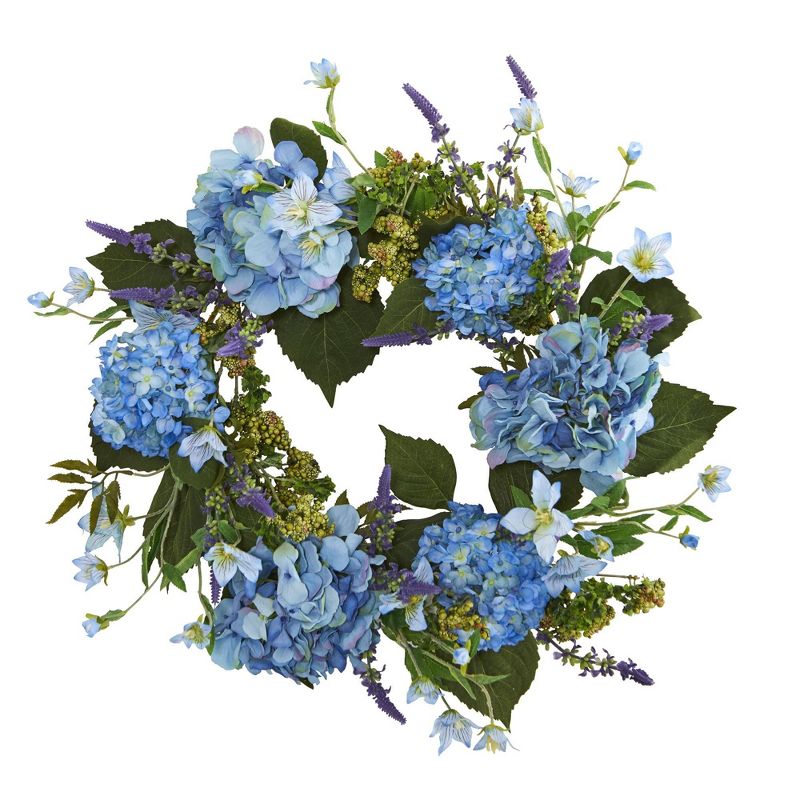 Nearly Natural 24” Hydrangea Wreath, 1 of 2