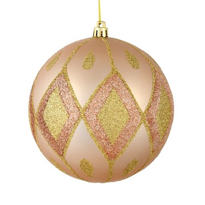 Vickerman 6" Cafe Latte Matte Ball with Glitter Diamond Pattern. Add variety and sparkle to your holiday arrangement with this matte ornament that