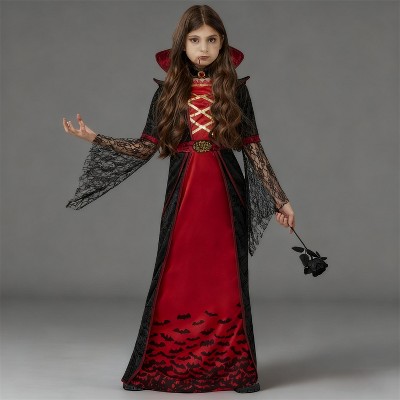 Joyfy Girls‘ Halloween Royal Vampire Queen Costume – Gothic Victorian Halloween Dress Set Rule the Night in Dark Elegance!