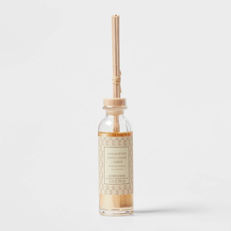 100ml Reed Diffuser with Cork Lid Sandalwood White Cedar &#38; Amber Brown - Threshold&#8482;, 1 of 7