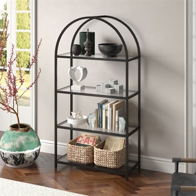 62" Blackened Bronze Arched Étagère with Glass Shelves