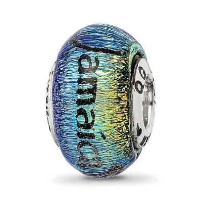 Black Bow Jewelry Jamaica & Palm Tree Orange Dichroic Glass & Sterling Silver Bead Charm