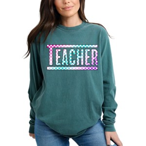 Simply Sage Market Teacher Checkered Colorful Garment Dyed Long Sleeve - 1 of 4