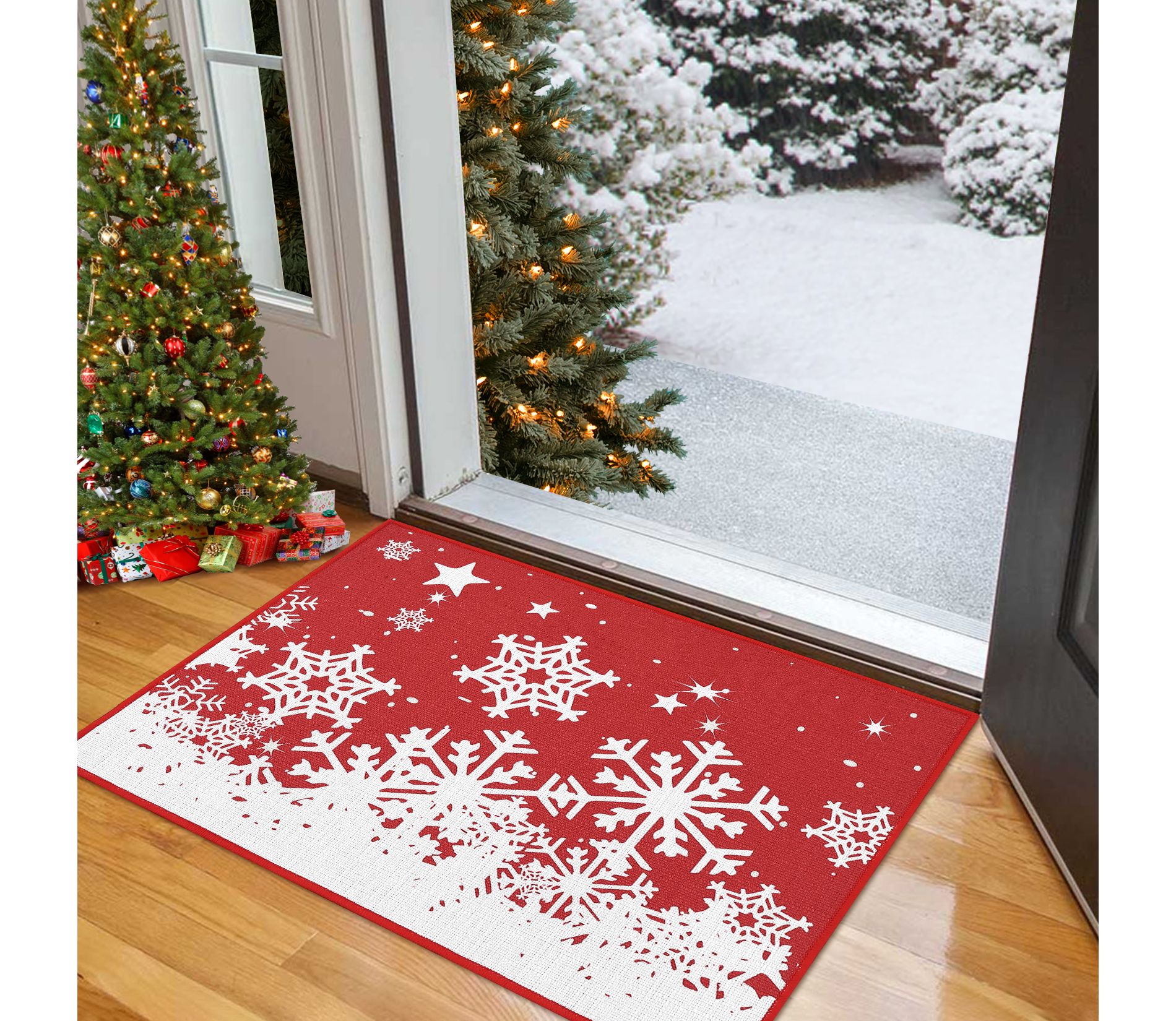 Merry Christmas Snowflake Printed Welcome Doormats Snowflake Non-Slip Door Mat for Entrance Living Room Bedroom Bathroom Mats Christmas Decor