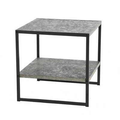 Gray and Black Metal Square End Table with Shelf