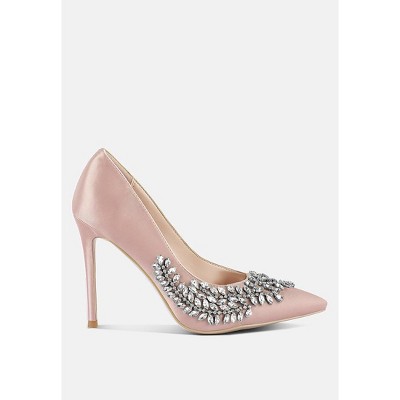 Rhinestones Embellished Satin Stiletto Pumps Women