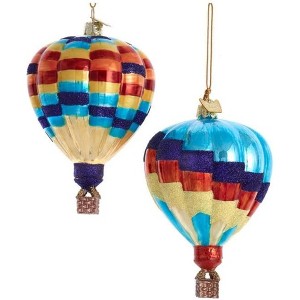 Kurt Adler Noble Gems Glass Ornaments for Christmas Tree, Hot Air Balloons, Assorted (Pack of 2) - 1 of 4