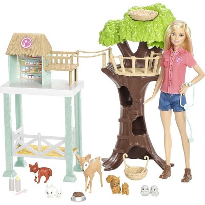 Barbie Animal Rescuer Doll Woodland Forest Rescue Care Center Shelter & Playset