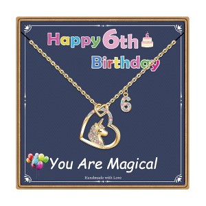 Turandoss 18K Gold Heart Unicorn Necklace for Girls - Dainty Zircon Pendant Necklace for Kids, Birthday Gifts for girls 3-8 Year Old, 18+2.5Inches - 1 of 4