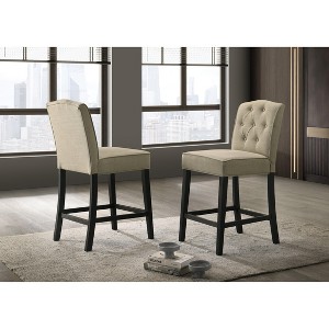 Set of 2 Beige Fabric Counter Height Chairs with Black Finish Legs - 1 of 4