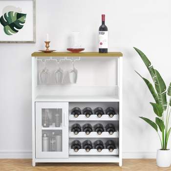 Whizmax Wine Bar Cabinet with Detachable Rack, Glass Holder, Small Sideboard and Buffet Mesh Door, Wine Rack