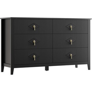 54" Wide Fluted 6-Drawer Dresser for Bedroom, Modern Wooden Chest with Metal Handles, Storage Organizer for Living Room, Hallway, or Entryway - 1 of 4