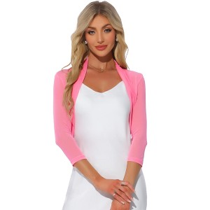 INSPIRE CHIC Women's Semi Sheer Open Front Elegant 3/4 Sleeves Mesh Bolero Shrug - 1 of 4