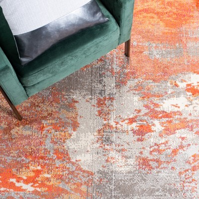 Gray and Orange Abstract 4' x 6' Synthetic Area Rug