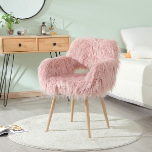 CAVINAS Faux Fur Accent Chair with Mid-Height Backrest and Metal Legs,Modern Upholstered Living Room Chairs,Reading Chairs for Living Room - 1 of 4